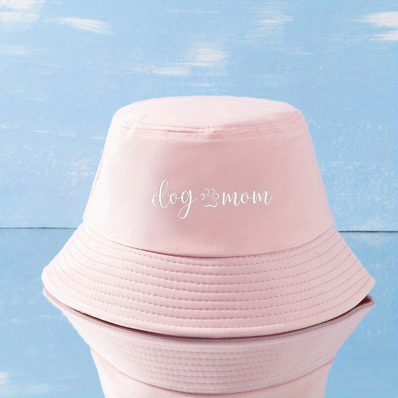 Dog Mom Print Bucket Hat Solid Cotton Basin Hat Unisex Lightweight Sunscreen