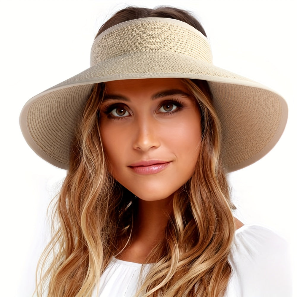 Wide Brim Straw Sun Hat UV Protection Foldable Packable Visor Hat
