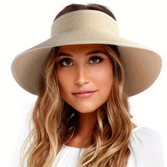 Wide Brim Straw Sun Hat UV Protection Foldable Packable Visor Hat