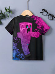 Boy's Monster Block Graphic T Shirt Casual Breathable Novel Tee