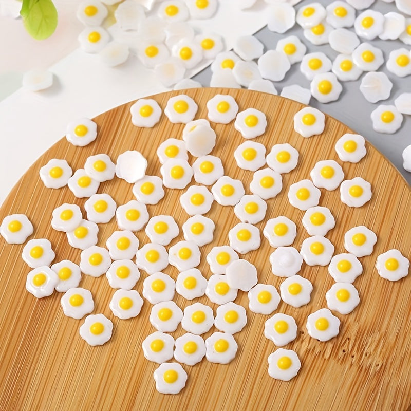 10pcs Poached Egg Resin Charms Hairpin Hair Ring Mobile Phone Decoration