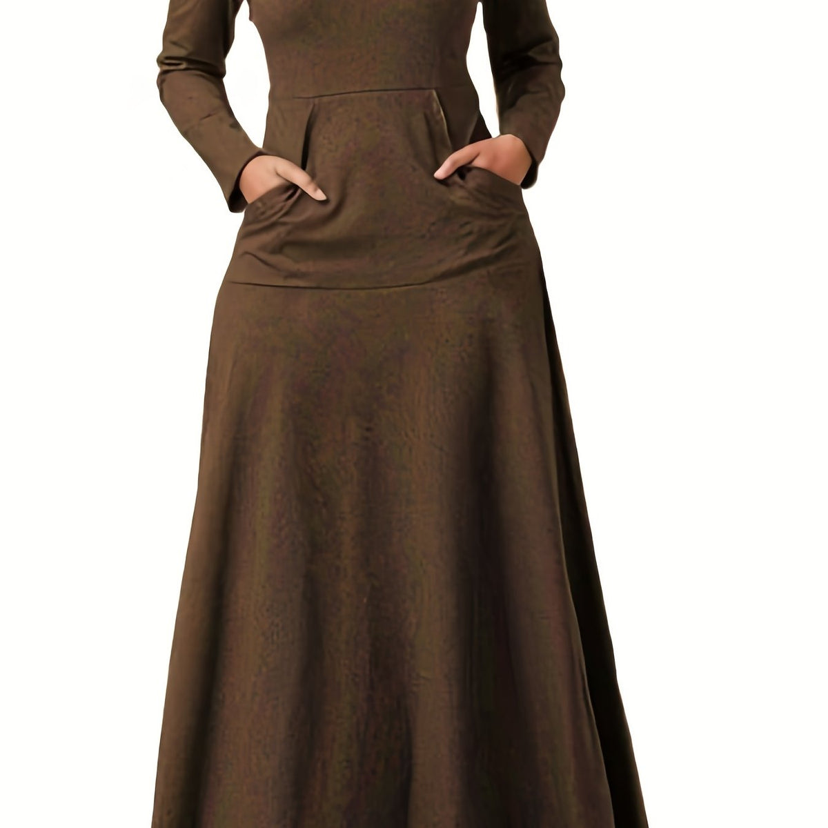  Solid Long Sleeve Maxi Dress with Pockets