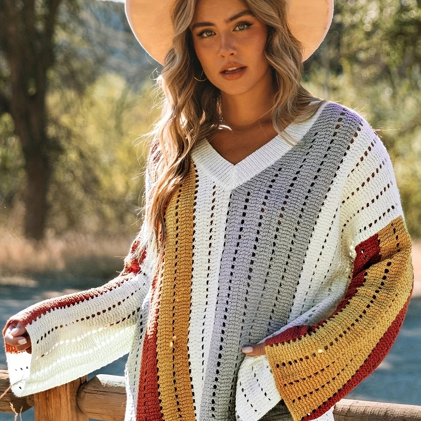  Colorful Striped V Neck Pullover Jumper