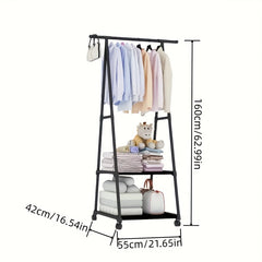 Metal Clothes Storage Rack Floor Standing Movable Storage Rack