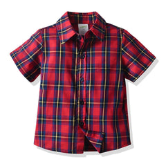 Toddler Boys Plaid Graphic Button Short Sleeve Shirt Kids Summer Clothes