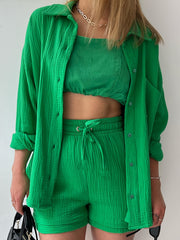  Long Sleeve Shirt & Shorts Outfit Set