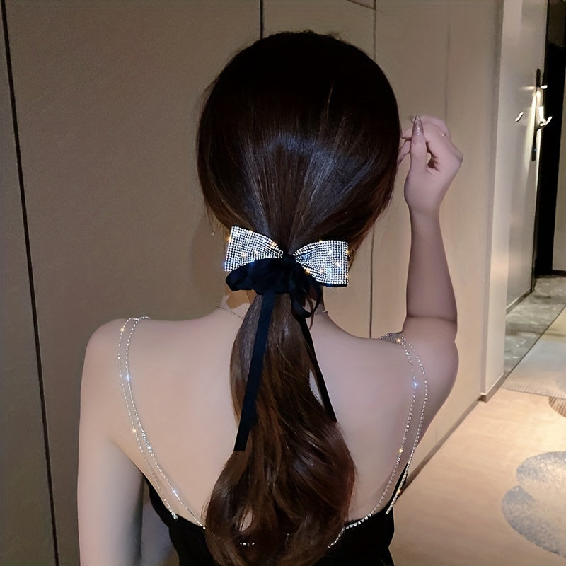 Rhinestone Bowknot Hair Tie Large Scrunchie Hair Band Ponytail Hair Rope