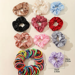 110pcs Hair Tie Set Solid Satin Scrunchies Elastic Ponytail Holder