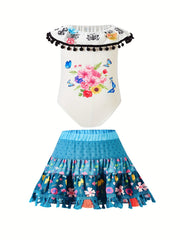 Floral Puffy Skirt & Butterflies Romper Set