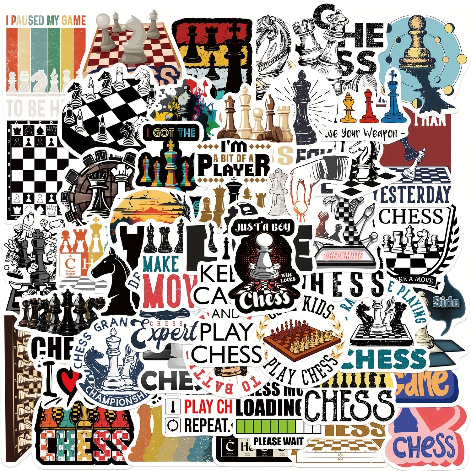 50pcs Cartoon Chess Game Series Stickers for Laptop Helmet Water Cup Decoration