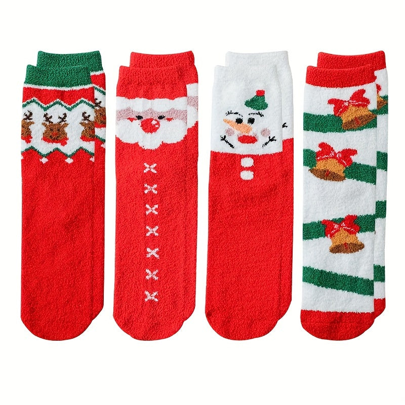 4 Pairs Christmas Print Socks Winter Knit Stockings Women's Hosiery