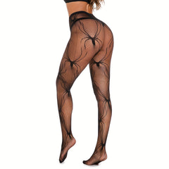 Spider Pattern Fishnet Tights High Waist Pantyhose Stockings