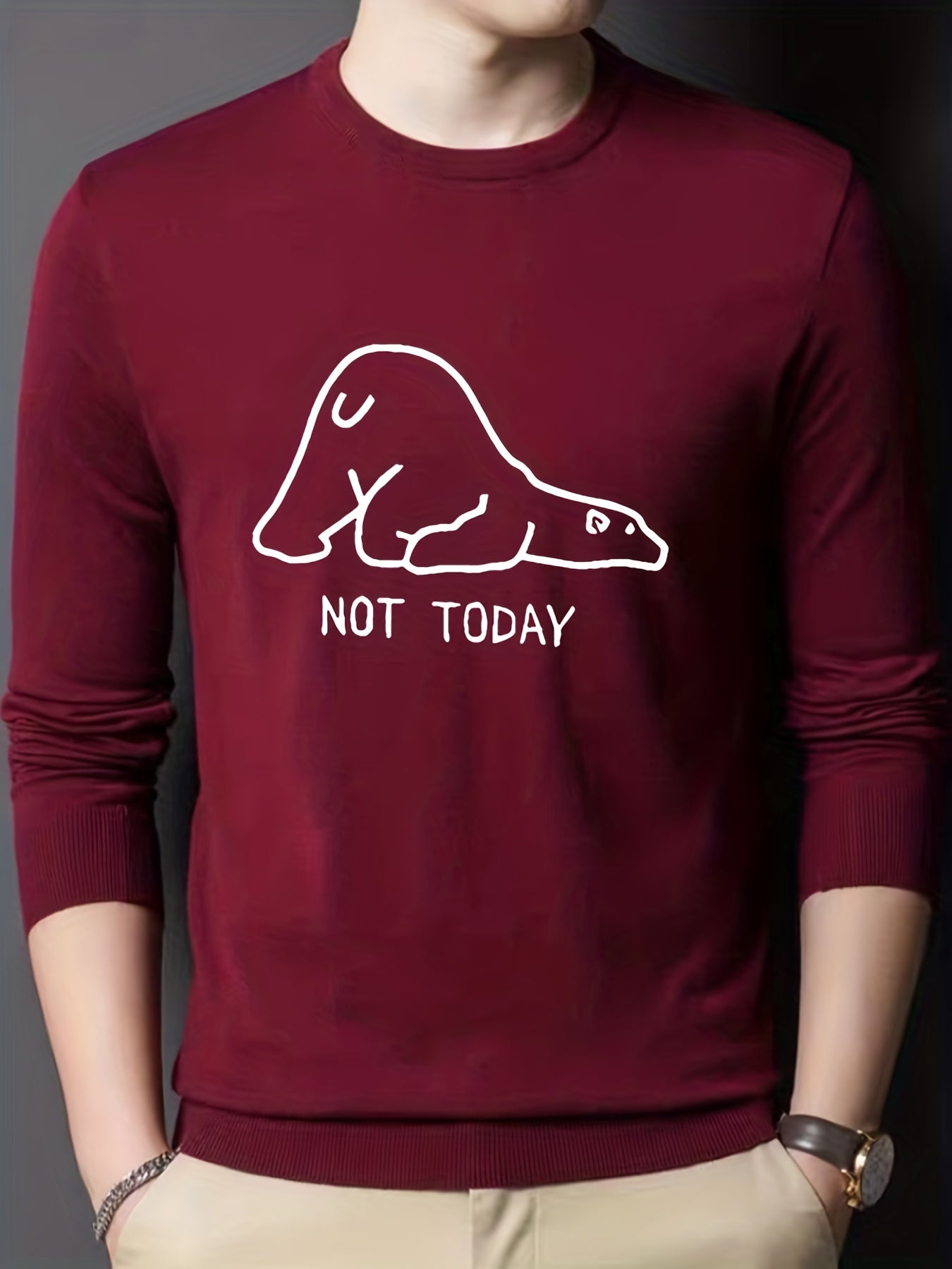 Polar Bear Print Knitted Sweater Men's Casual Crew Neck Pullover for Fall Winter