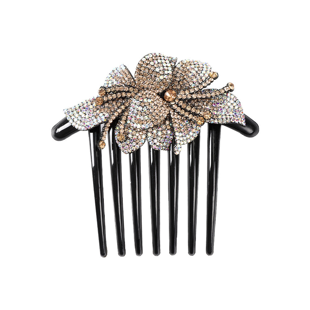 Vintage Crystal Hair Comb Barrettes Rhinestone Flower Clips Ponytail Holder