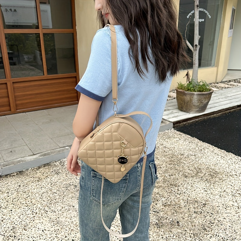 Small Rhombic Women's Backpack Adjustable Strap Pink Casual Shoulder Bag