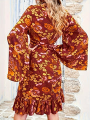 Floral Bell Sleeve Plus Size Dress