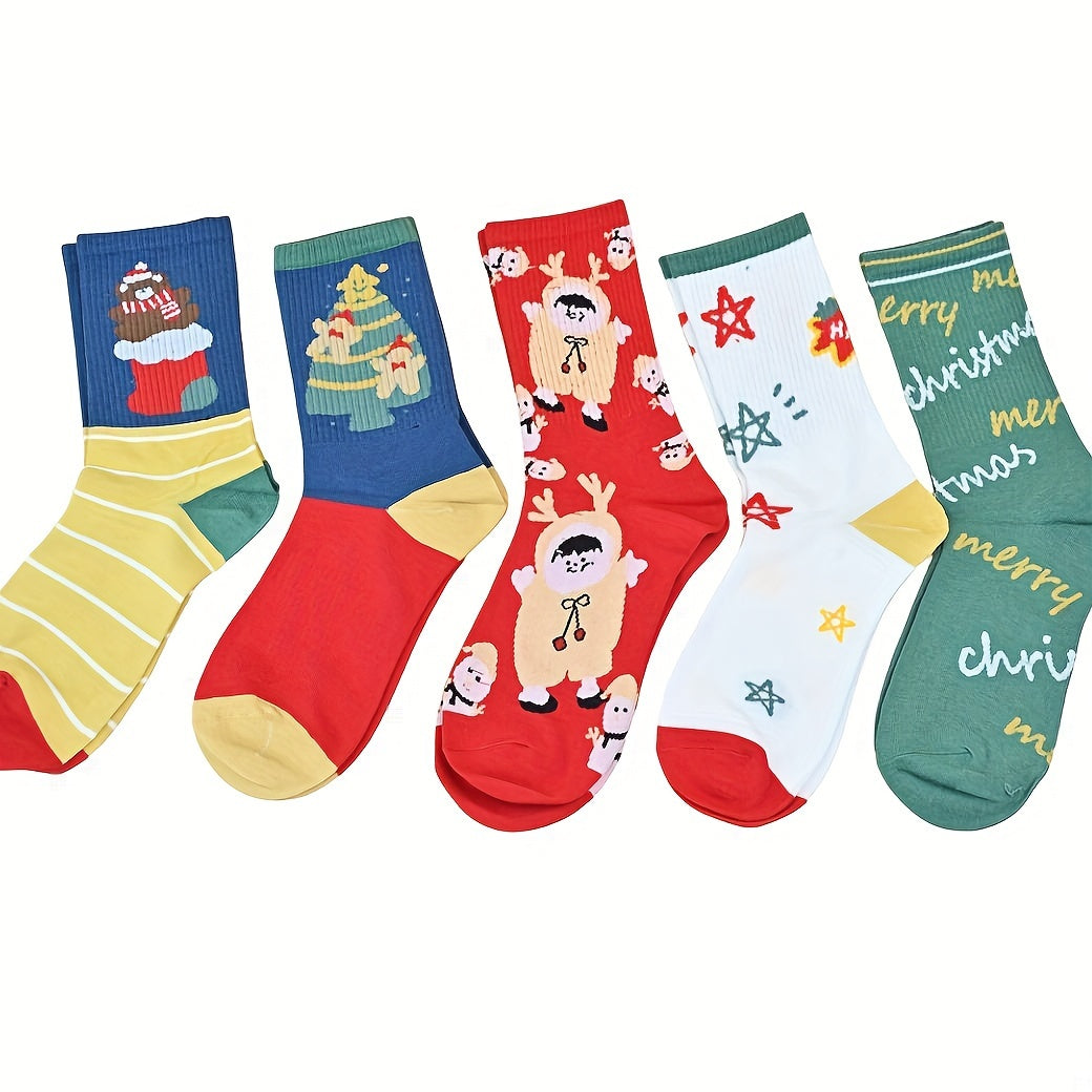 10 Pairs Christmas Print Socks Women's Mid Tube Stockings Hosiery