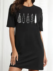  Christmas Tree Print Short Sleeve Tee Dress