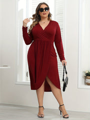  Solid Long Sleeve Wrap Dress