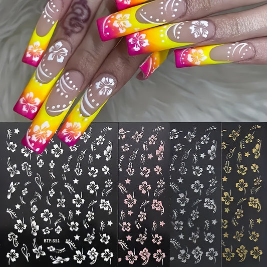Floral Nail Art Stickers Decals - Glitter Adhesive Nail Embellishments