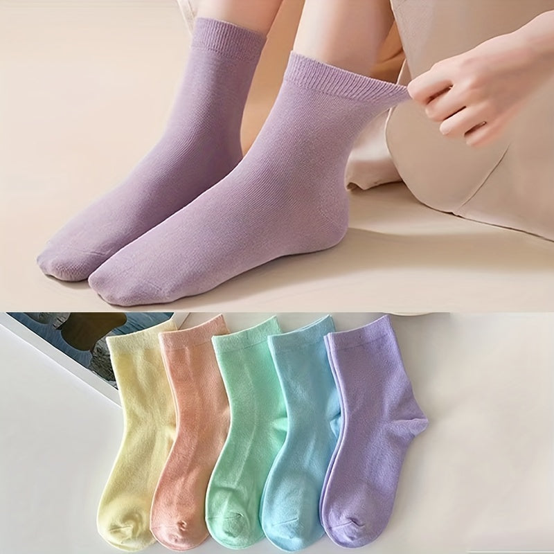 5 Pairs Comfy Solid Socks Women's Stockings & Hosiery
