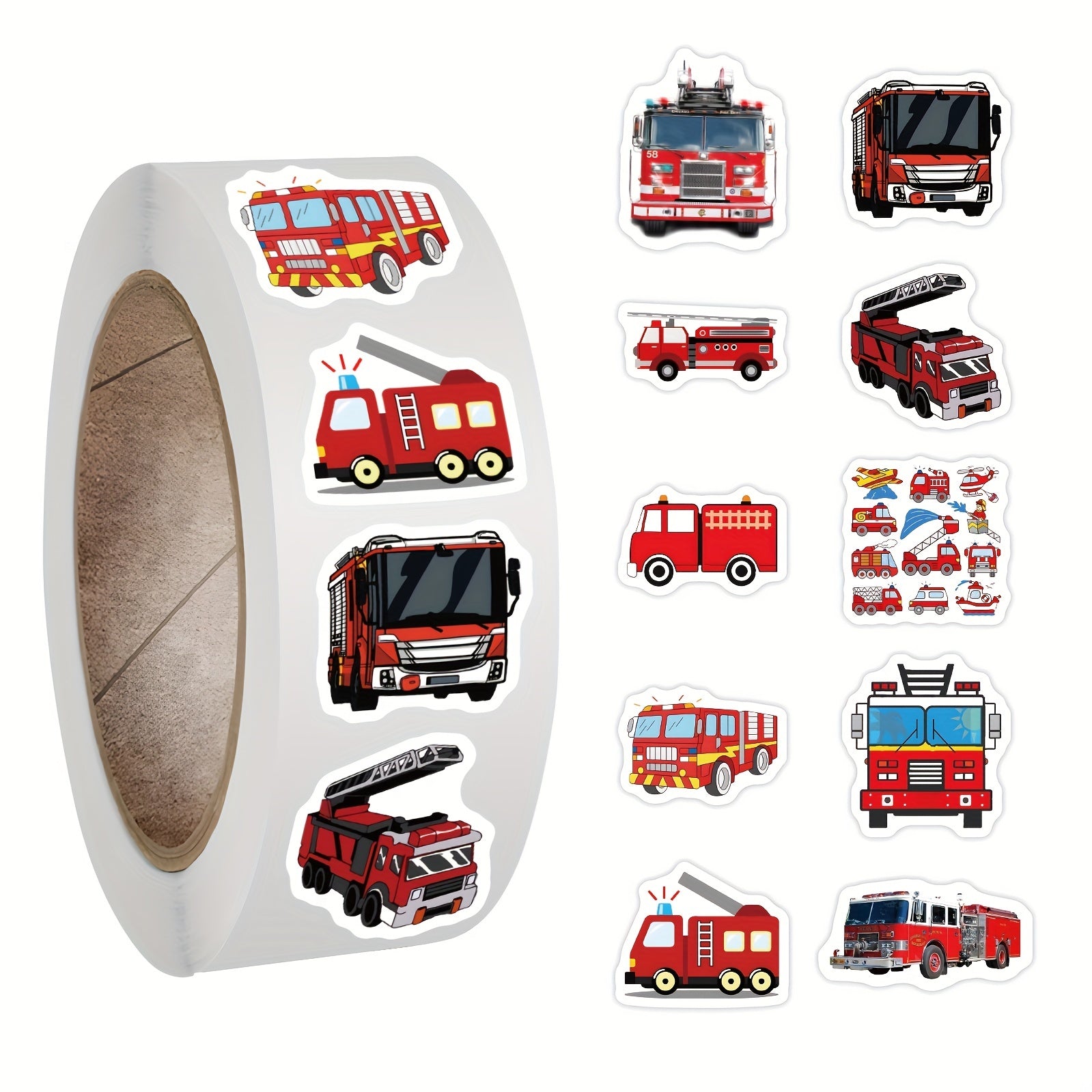 500pcs Fire Truck Stickers Roll Vinyl Waterproof Stickers For Party Decor