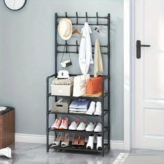 Coat Rack Shoe Hat Organizer 8 Hooks Double Row Shoes Storage