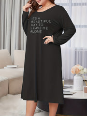  Lounge Dress Women's Slogan Print Long Sleeve Nightdress