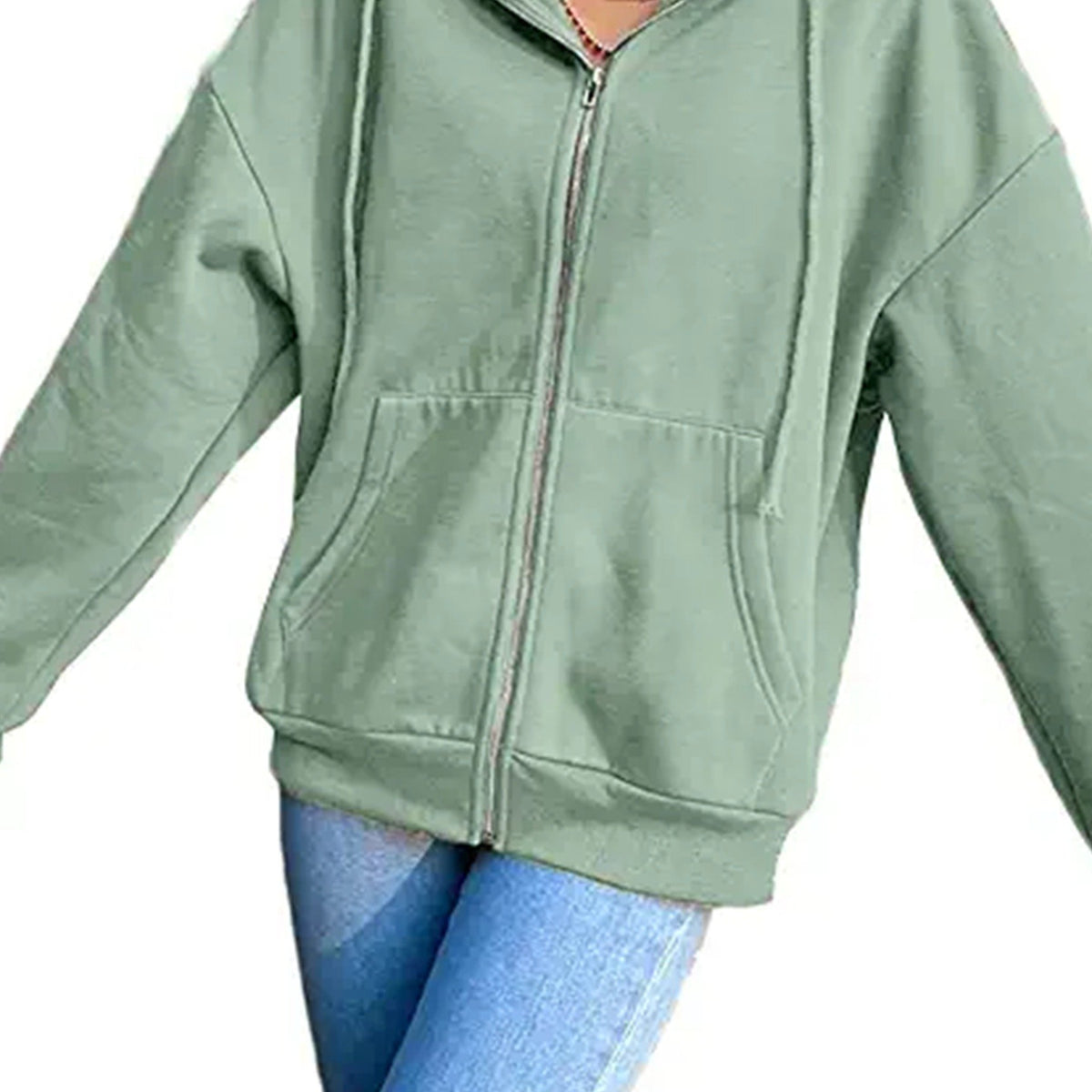 Women's Zip Up Solid Hoodie Long Sleeve Casual Sweatshirt