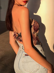Floral Print Tube Top Backless Strapless Top