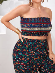 Boho 2pc Set Plus Size Ditsy Print Tube Top & Wide Leg Pants