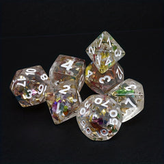 Polyhedral Transparent Gold Dice Engraved Numbers