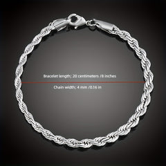 4mm Silvery Twist Rope Bracelet Necklace For Men