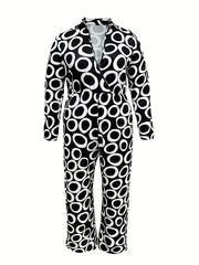  Geo Print Long Sleeve Wide Leg Jumpsuit