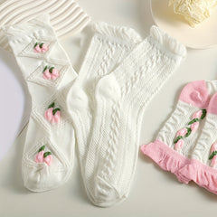 5 Pairs Floral Print Ruffle Socks Women's Mid Tube Stockings