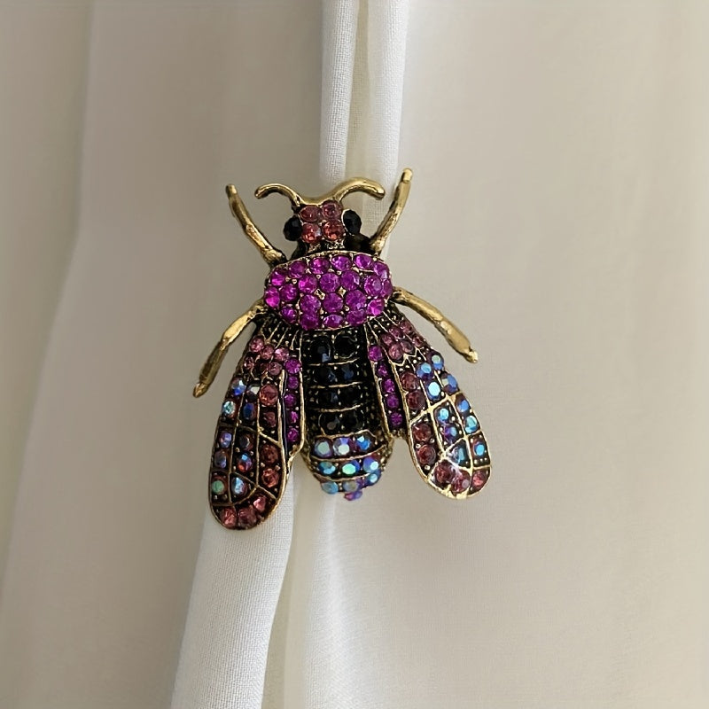 Vintage Bee Rhinestone Brooch Banquet Clothes Pin Scarf Clip
