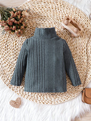 Baby Girls Ribbed Knit Sweater High Stretch Stand Collar All-match Clothes