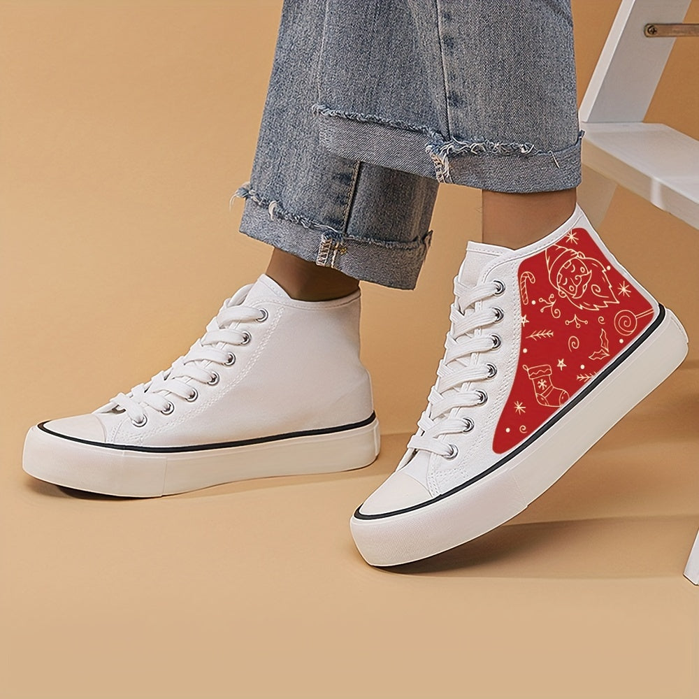 Christmas Graffiti Print High Top Canvas Sneakers