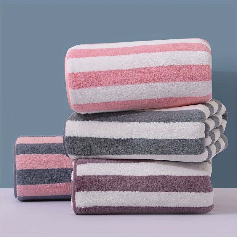 Soft Comfort Bath Towel Set High Coral Fleece Stripe Pattern