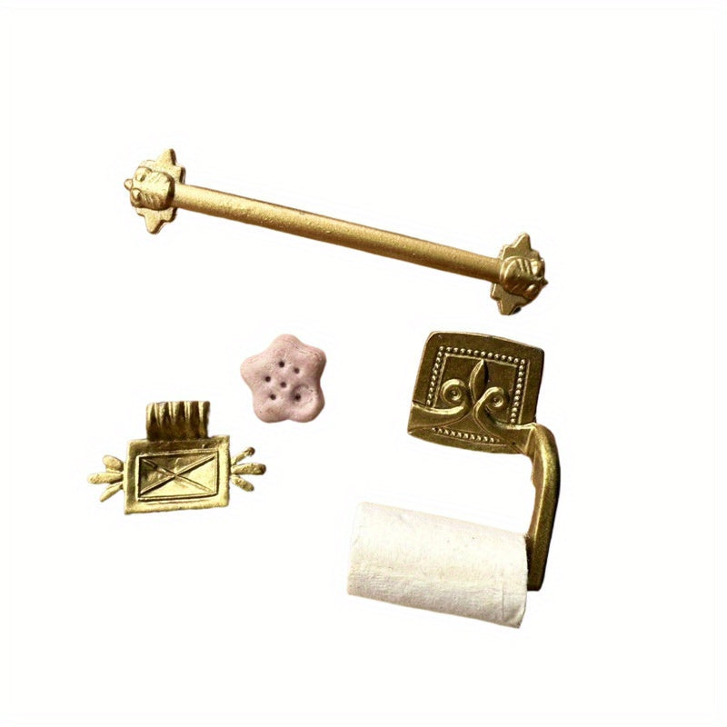 1:12 Dollhouse Bathroom Towel Rack Soap Paper Holder Golden Baroque Style