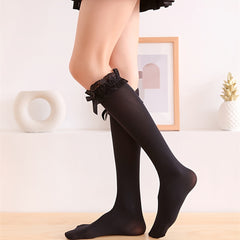 Lace Trim Calf Socks Lolita Bow Knee High Socks Stockings