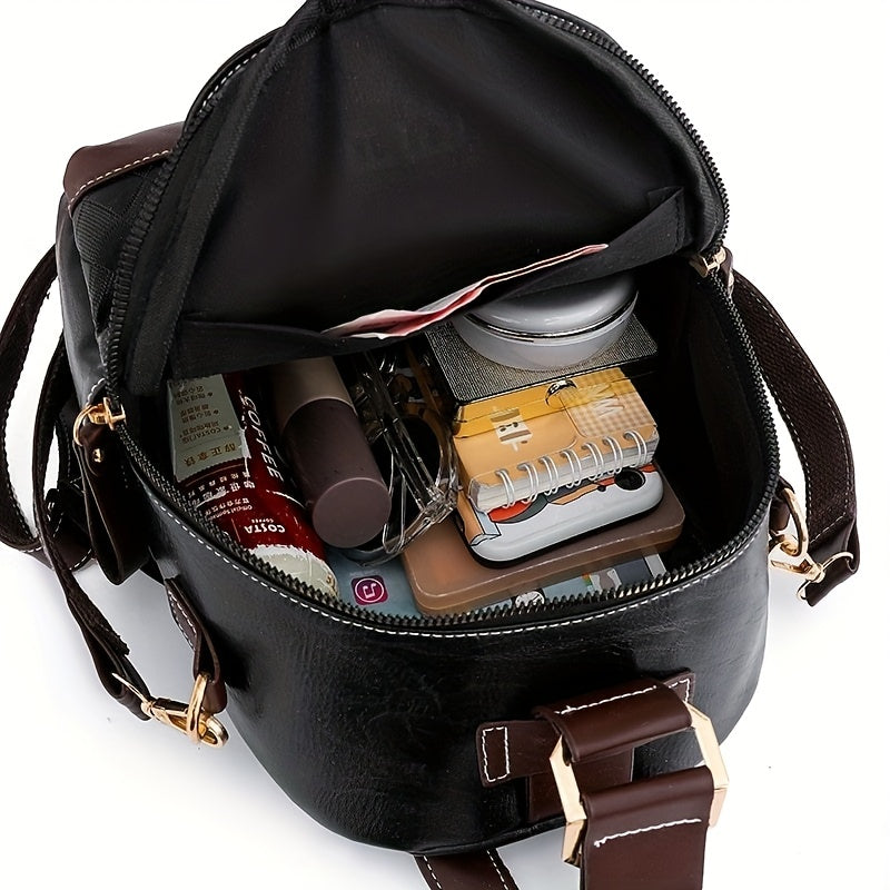 Small Rhombus Pattern Retro Backpack PU Leather Textured School Travel Bag