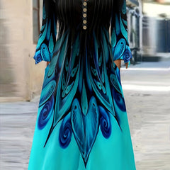  Ombre Geometric Print Maxi Dress With Bell Sleeves