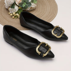 Buckle Decor Ballet Flats Pointed Toe Slip On Work Shoes
