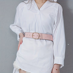 Oval Pin Buckle Wide Belt Vintage Women Coat Dress Belts PU