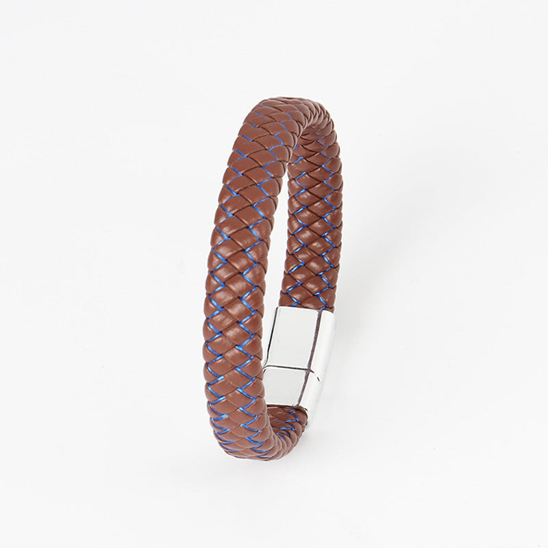 22Cm Punk Braided Leather Bracelet