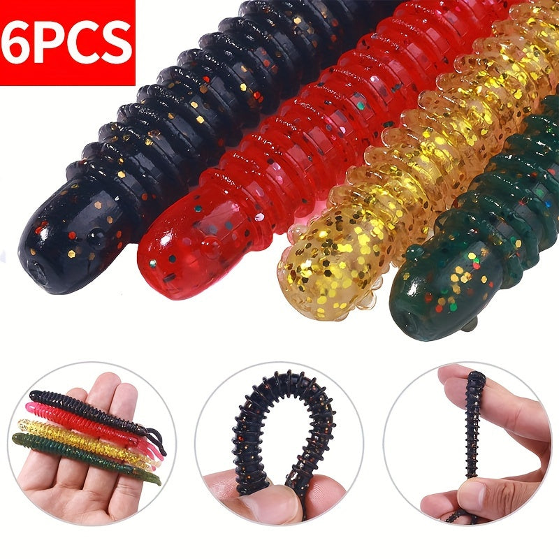 6pcs Spiral Worm Split Tail Soft Bait Fishing Tackle