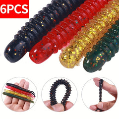 6pcs Spiral Worm Split Tail Soft Bait Fishing Tackle