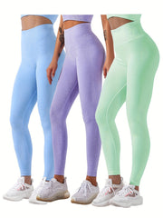 3 Pack Multicolor Yoga Leggings Hip Lifting Breathable Slim Fitted Sports Tights