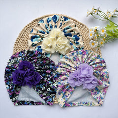 Soft Elastic Cap Baby Flower Printed Cap For Newborn Kids